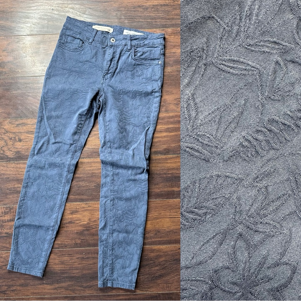 Pilco And The Letterpress Anthropologie Gray Floral Embossed Skinny Denim Jeans